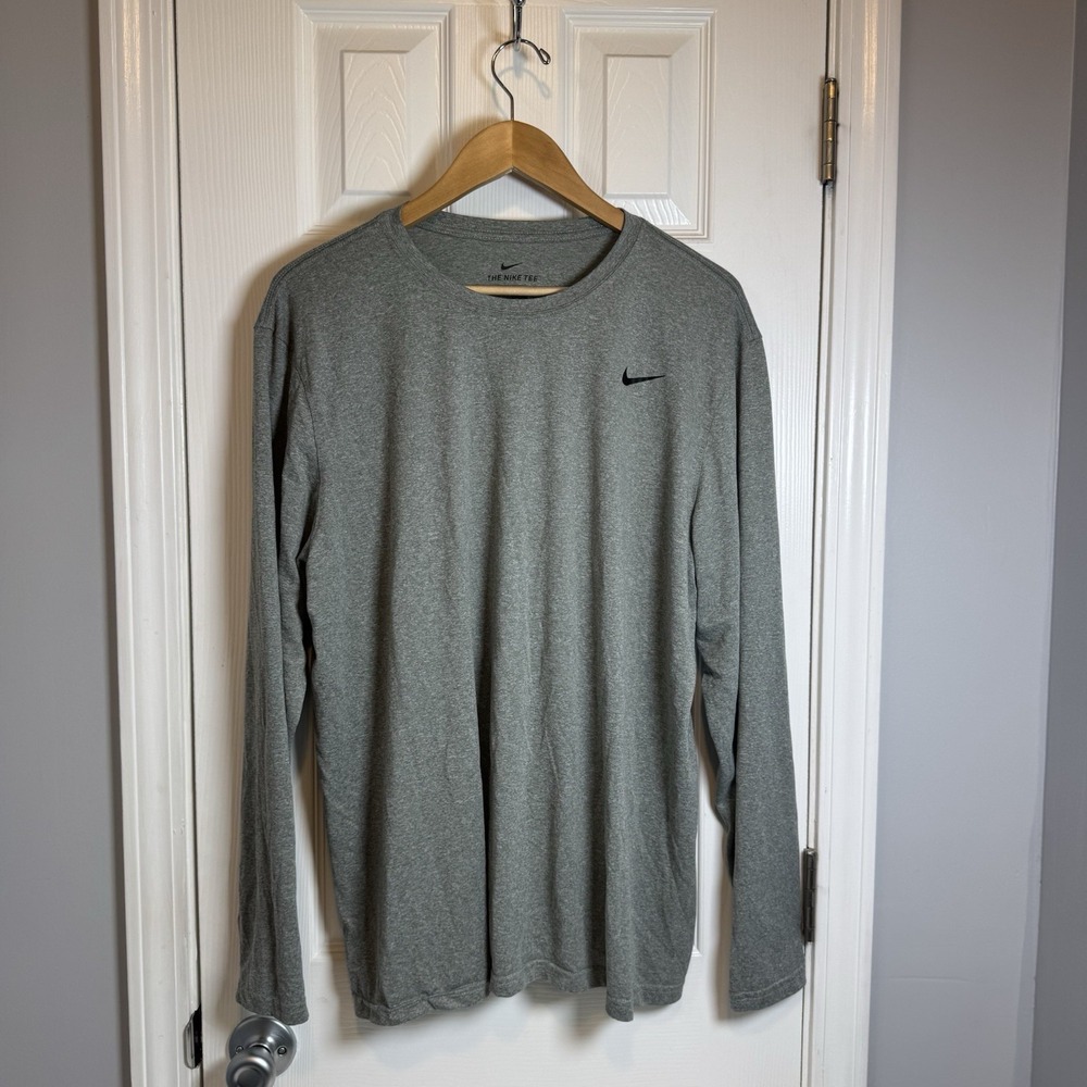 NIKE Tee Dri Fit Polyester Crew‎ Neck Long Sleeve T-Shirt Size 2x XXL Gray